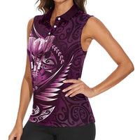 Personalised All Pink New Zealand Darts Women Sleeveless Polo Shirt Aoteroa Fern Maori Galaxy Style LT14 - Polynesian Pride