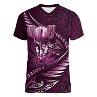 Personalised All Pink New Zealand Darts Women V-Neck T-Shirt Aoteroa Fern Maori Galaxy Style LT14 Female Pink - Polynesian Pride