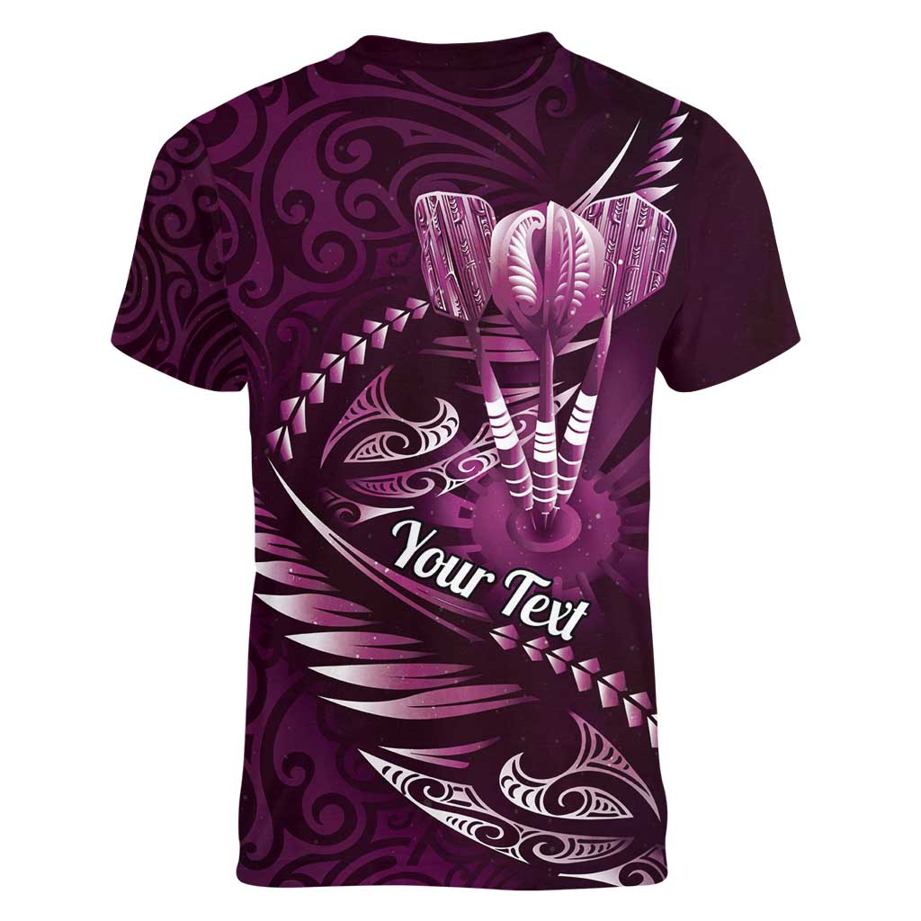 Personalised All Pink New Zealand Darts Women V-Neck T-Shirt Aoteroa Fern Maori Galaxy Style LT14 - Polynesian Pride