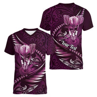 Personalised All Pink New Zealand Darts Women V-Neck T-Shirt Aoteroa Fern Maori Galaxy Style LT14 - Polynesian Pride