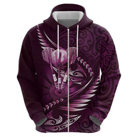 Personalised All Pink New Zealand Darts Zip Hoodie Aoteroa Fern Maori Galaxy Style LT14 - Polynesian Pride