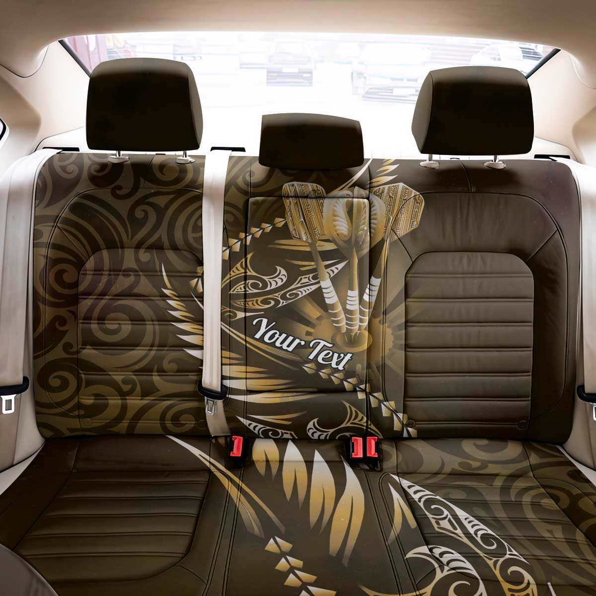 Personalised All Gold New Zealand Darts Back Car Seat Cover Aoteroa Fern Maori Galaxy Style LT14 - Polynesian Pride
