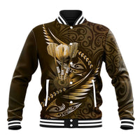 Personalised All Gold New Zealand Darts Baseball Jacket Aoteroa Fern Maori Galaxy Style LT14 Unisex Gold - Polynesian Pride