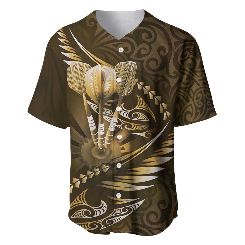 Personalised All Gold New Zealand Darts Baseball Jersey Aoteroa Fern Maori Galaxy Style LT14 Gold - Polynesian Pride