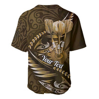 Personalised All Gold New Zealand Darts Baseball Jersey Aoteroa Fern Maori Galaxy Style LT14 - Polynesian Pride