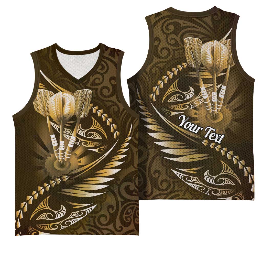 Personalised All Gold New Zealand Darts Basketball Jersey Aoteroa Fern Maori Galaxy Style - Polynesian Pride