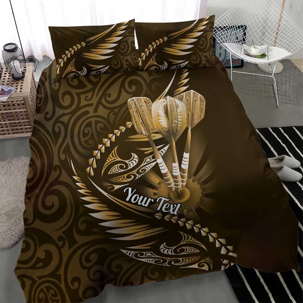Personalised All Gold New Zealand Darts Bedding Set Aoteroa Fern Maori Galaxy Style