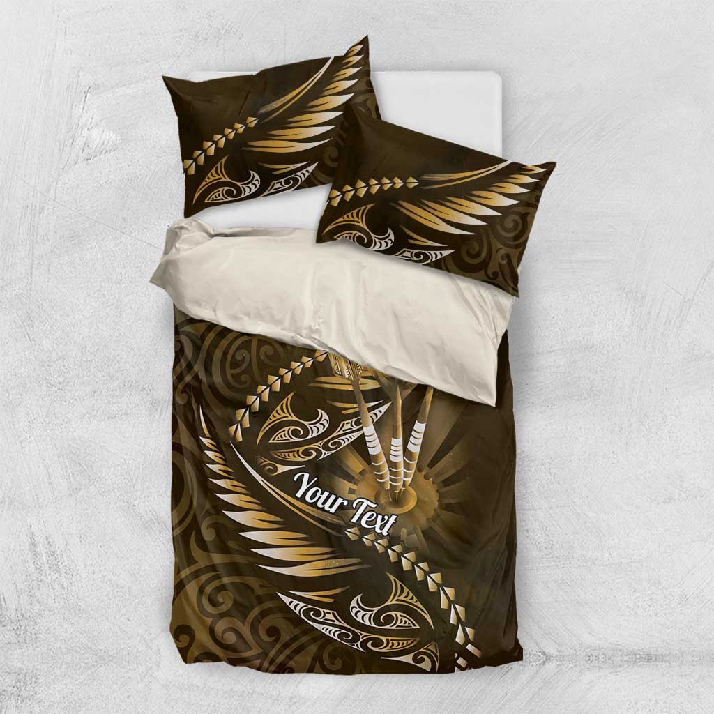 Personalised All Gold New Zealand Darts Bedding Set Aoteroa Fern Maori Galaxy Style