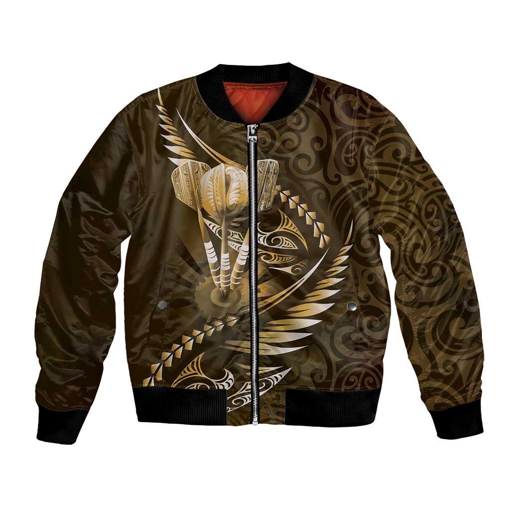 Personalised All Gold New Zealand Darts Bomber Jacket Aoteroa Fern Maori Galaxy Style LT14 Unisex Gold - Polynesian Pride