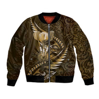 Personalised All Gold New Zealand Darts Bomber Jacket Aoteroa Fern Maori Galaxy Style LT14 Unisex Gold - Polynesian Pride