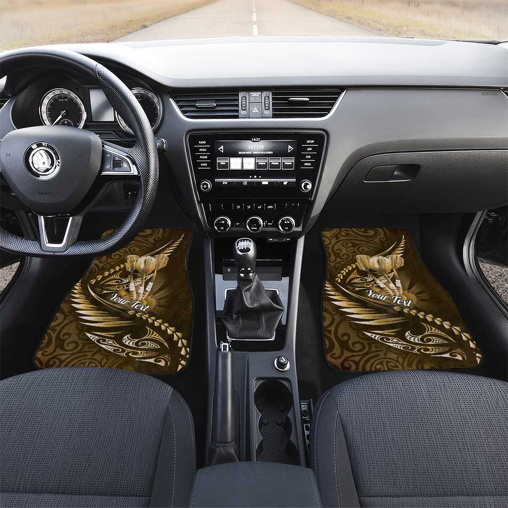 Personalised All Gold New Zealand Darts Car Mats Aoteroa Fern Maori Galaxy Style LT14 Set 2pcs - Front Gold - Polynesian Pride