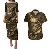 Personalised All Gold New Zealand Darts Couples Matching Puletasi and Hawaiian Shirt Aoteroa Fern Maori Galaxy Style LT14 Gold - Polynesian Pride
