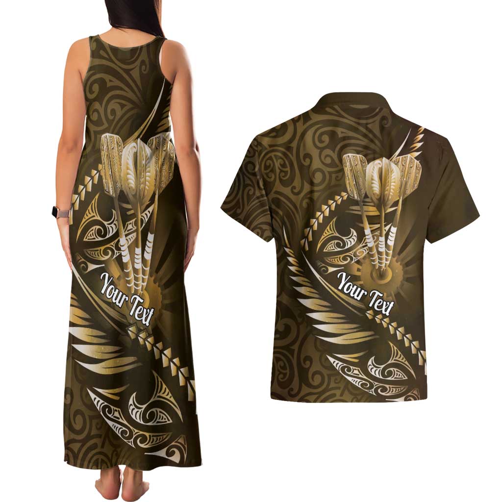 Personalised All Gold New Zealand Darts Couples Matching Tank Maxi Dress and Hawaiian Shirt Aoteroa Fern Maori Galaxy Style LT14 - Polynesian Pride
