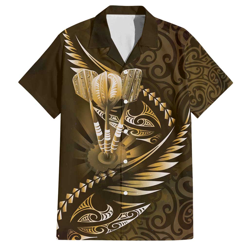 Personalised All Gold New Zealand Darts Family Matching Off Shoulder Short Dress and Hawaiian Shirt Aoteroa Fern Maori Galaxy Style LT14 Dad's Shirt - Short Sleeve Gold - Polynesian Pride