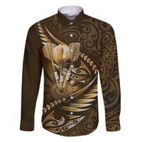 Personalised All Gold New Zealand Darts Family Matching Puletasi and Hawaiian Shirt Aoteroa Fern Maori Galaxy Style LT14 Dad's Shirt - Long Sleeve Gold - Polynesian Pride
