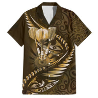 Personalised All Gold New Zealand Darts Family Matching Summer Maxi Dress and Hawaiian Shirt Aoteroa Fern Maori Galaxy Style LT14 Dad's Shirt - Short Sleeve Gold - Polynesian Pride