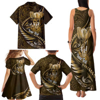 Personalised All Gold New Zealand Darts Family Matching Tank Maxi Dress and Hawaiian Shirt Aoteroa Fern Maori Galaxy Style LT14 - Polynesian Pride