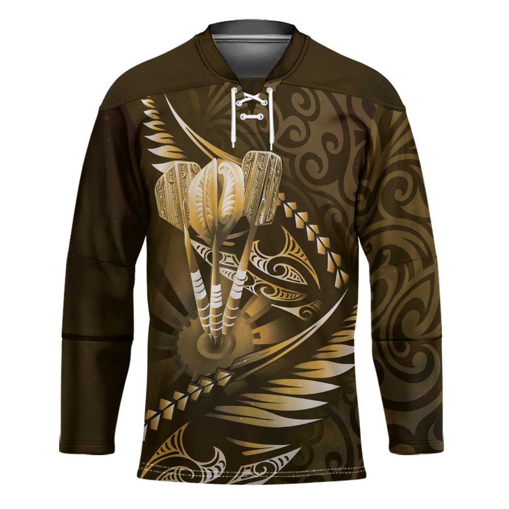 Personalised All Gold New Zealand Darts Hockey Jersey Aoteroa Fern Maori Galaxy Style - Polynesian Pride