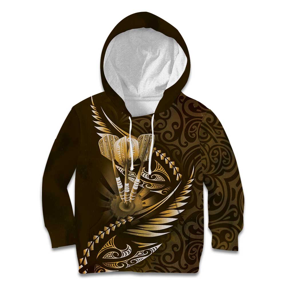 Personalised All Gold New Zealand Darts Kid Hoodie Aoteroa Fern Maori Galaxy Style LT14 Hoodie Gold - Polynesian Pride