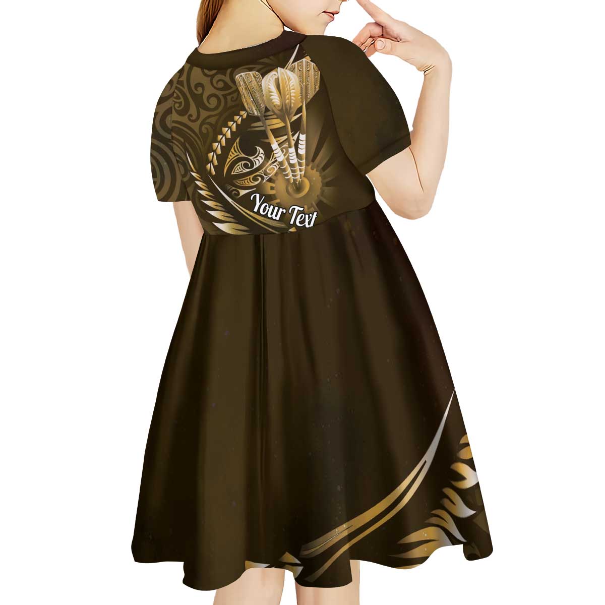 Personalised All Gold New Zealand Darts Kid Short Sleeve Dress Aoteroa Fern Maori Galaxy Style LT14 - Polynesian Pride