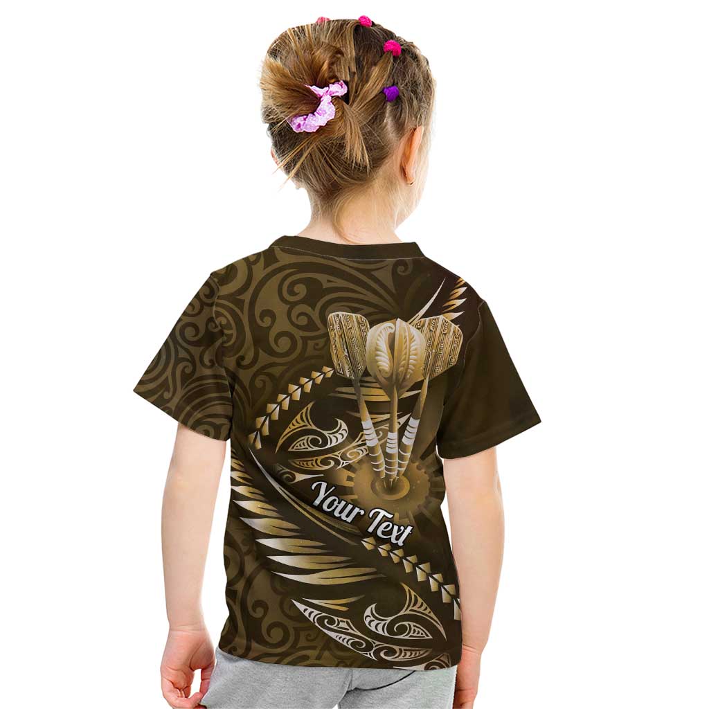 Personalised All Gold New Zealand Darts Kid T Shirt Aoteroa Fern Maori Galaxy Style LT14 - Polynesian Pride