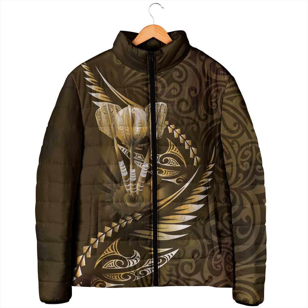 Personalised All Gold New Zealand Darts Padded Jacket Aoteroa Fern Maori Galaxy Style - Polynesian Pride