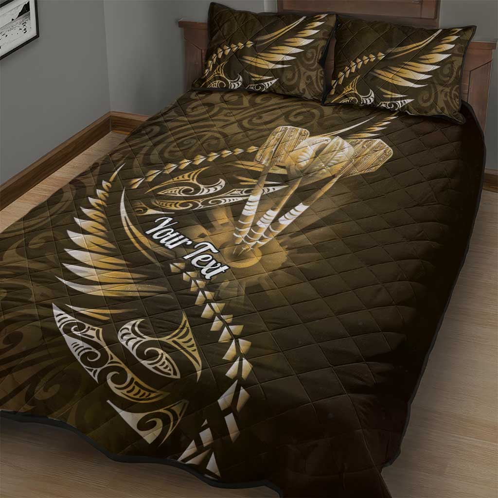 Personalised All Gold New Zealand Darts Quilt Bed Set Aoteroa Fern Maori Galaxy Style LT14 - Polynesian Pride