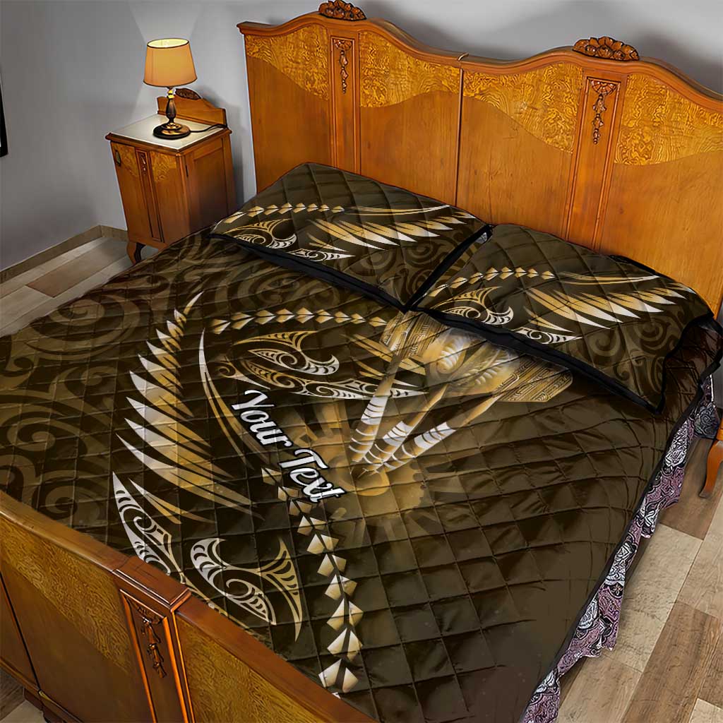 Personalised All Gold New Zealand Darts Quilt Bed Set Aoteroa Fern Maori Galaxy Style LT14 - Polynesian Pride