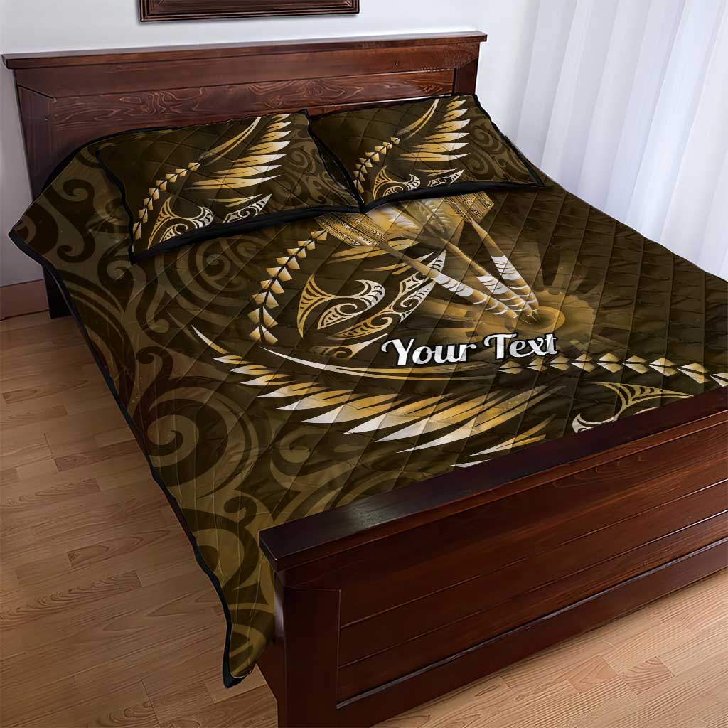 Personalised All Gold New Zealand Darts Quilt Bed Set Aoteroa Fern Maori Galaxy Style LT14 - Polynesian Pride