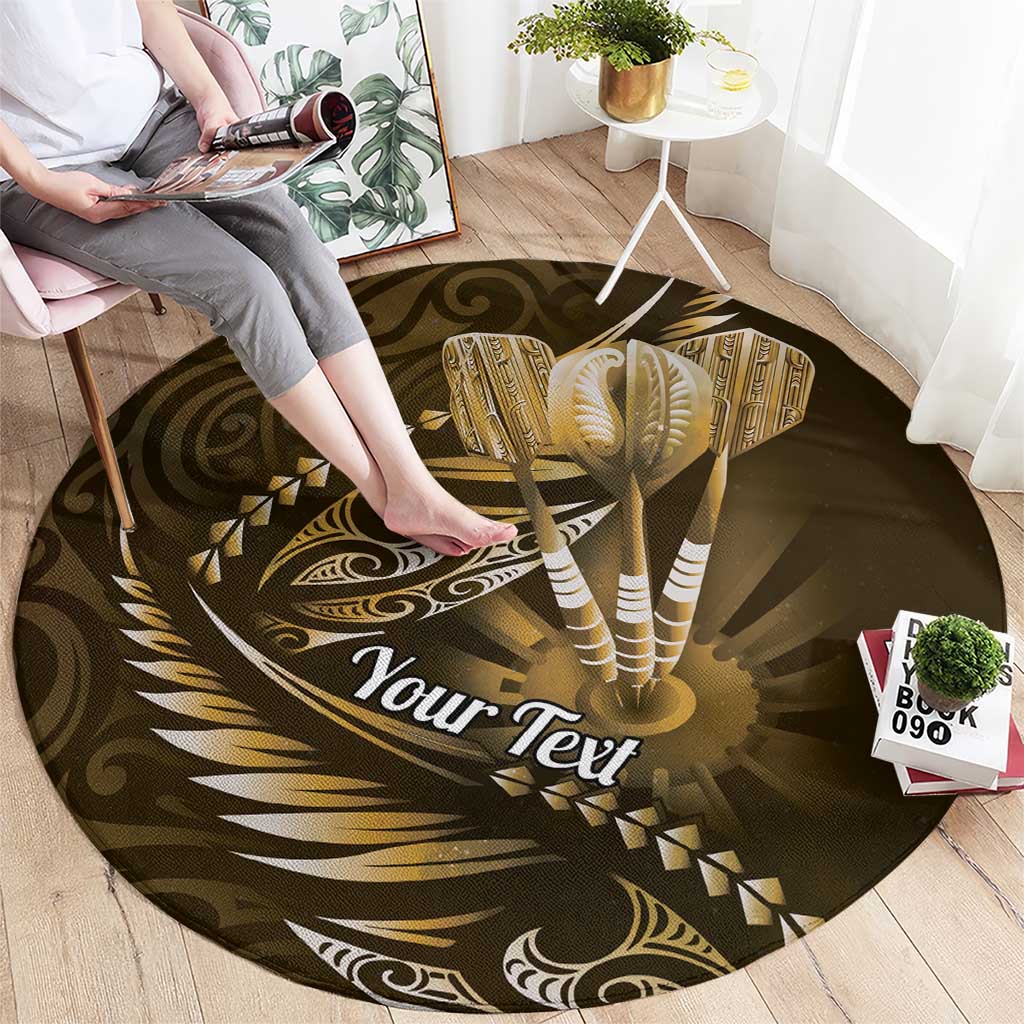 Personalised All Gold New Zealand Darts Round Carpet Aoteroa Fern Maori Galaxy Style LT14 - Polynesian Pride