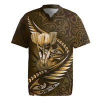 Personalised All Gold New Zealand Darts Rugby Jersey Aoteroa Fern Maori Galaxy Style LT14 Gold - Polynesian Pride