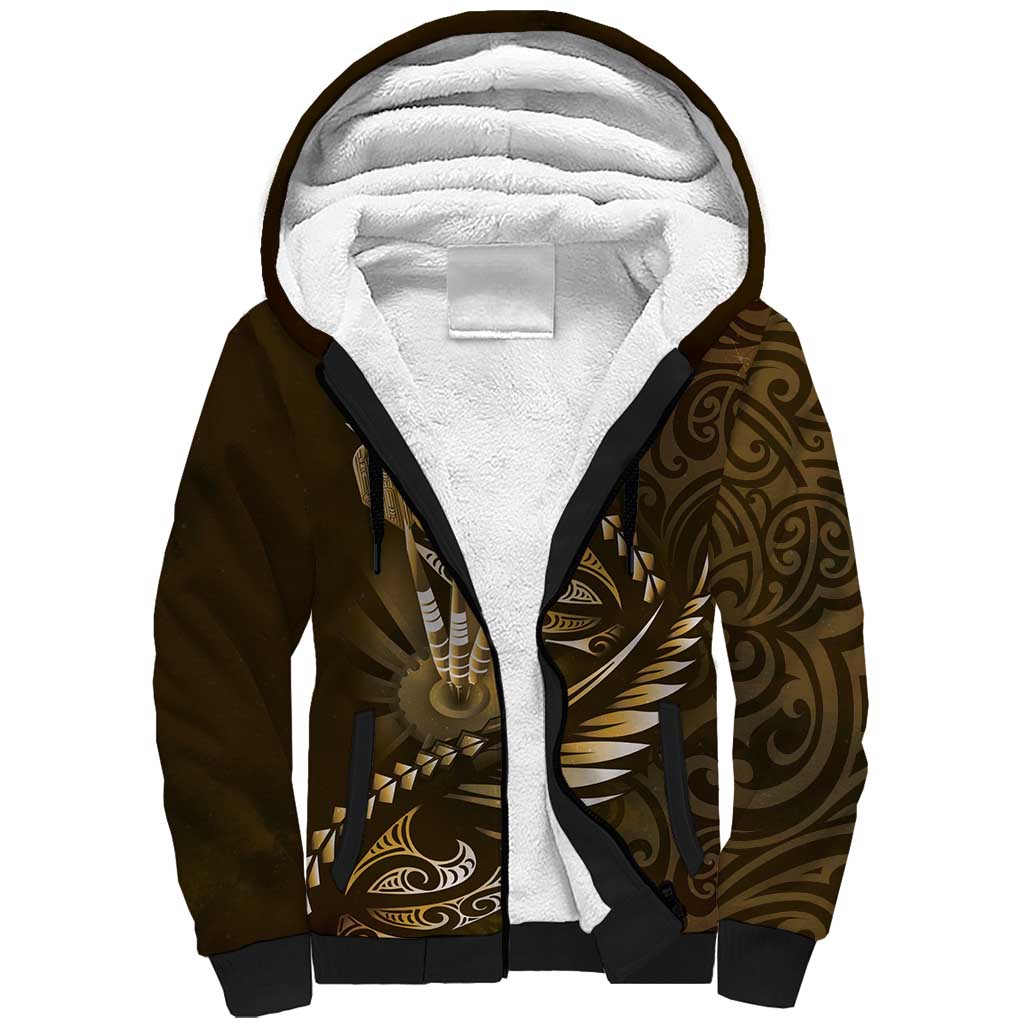 Personalised All Gold New Zealand Darts Sherpa Hoodie Aoteroa Fern Maori Galaxy Style LT14 Unisex Gold - Polynesian Pride