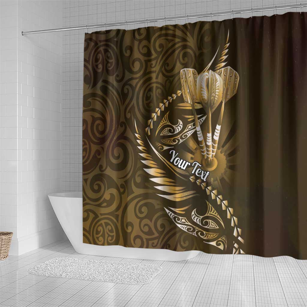 Personalised All Gold New Zealand Darts Shower Curtain Aoteroa Fern Maori Galaxy Style LT14 - Polynesian Pride