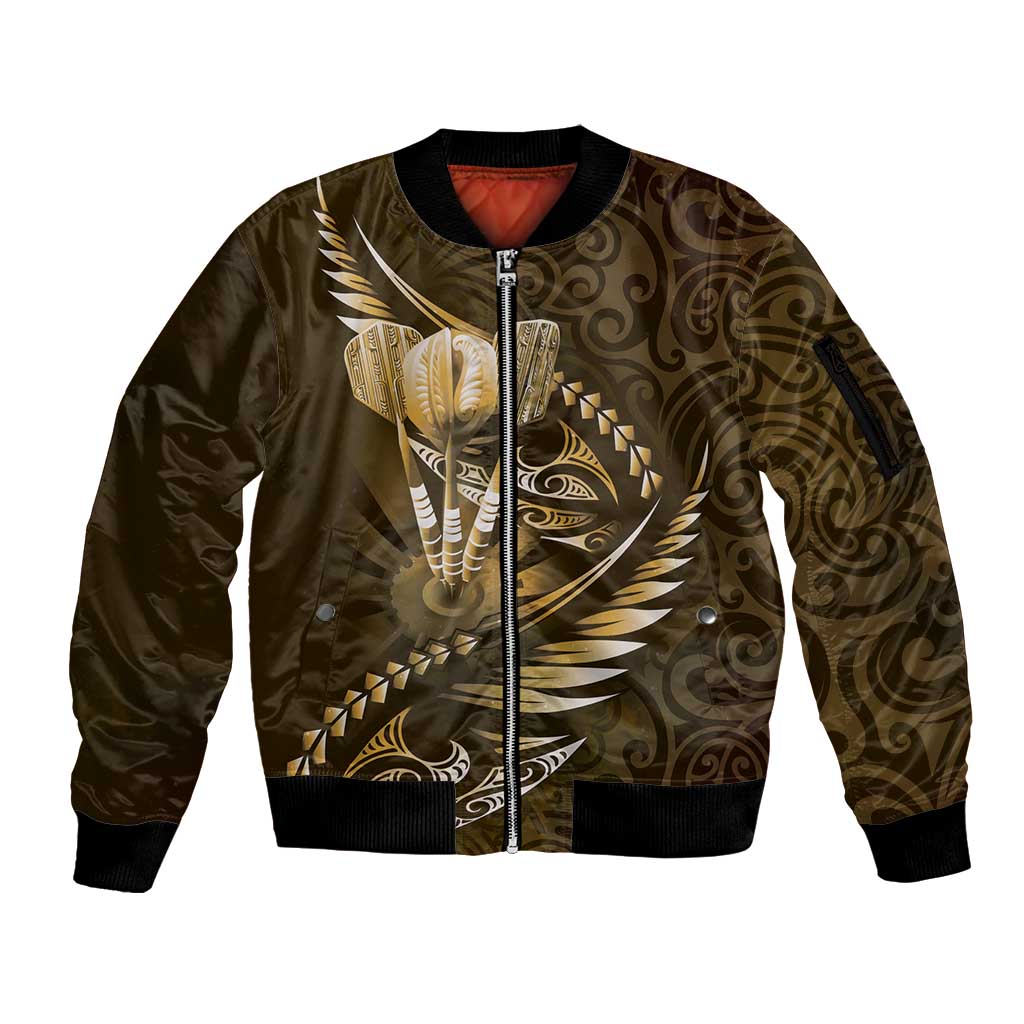 Personalised All Gold New Zealand Darts Sleeve Zip Bomber Jacket Aoteroa Fern Maori Galaxy Style LT14 Unisex Gold - Polynesian Pride