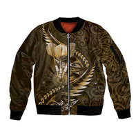 Personalised All Gold New Zealand Darts Sleeve Zip Bomber Jacket Aoteroa Fern Maori Galaxy Style LT14 Unisex Gold - Polynesian Pride