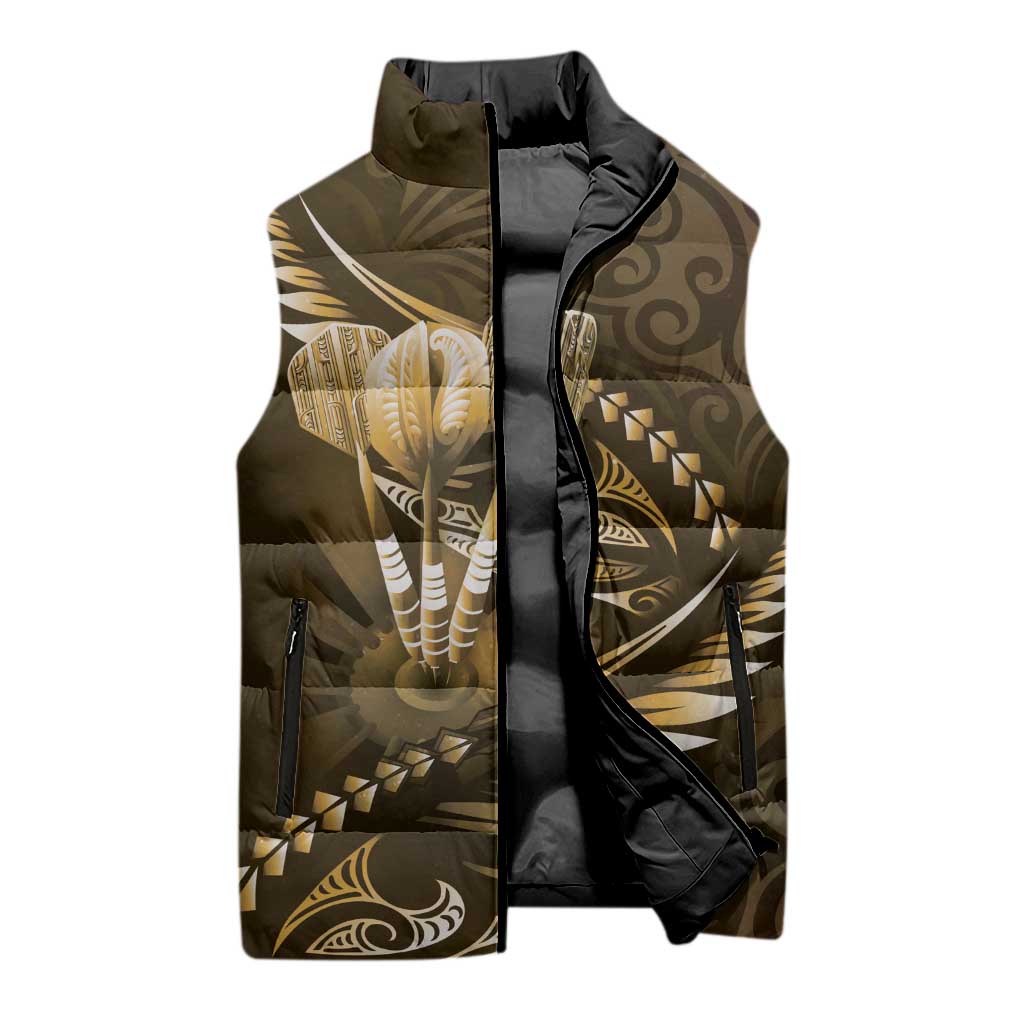Personalised All Gold New Zealand Darts Sleeveless Puffer Jacket Aoteroa Fern Maori Galaxy Style - Polynesian Pride