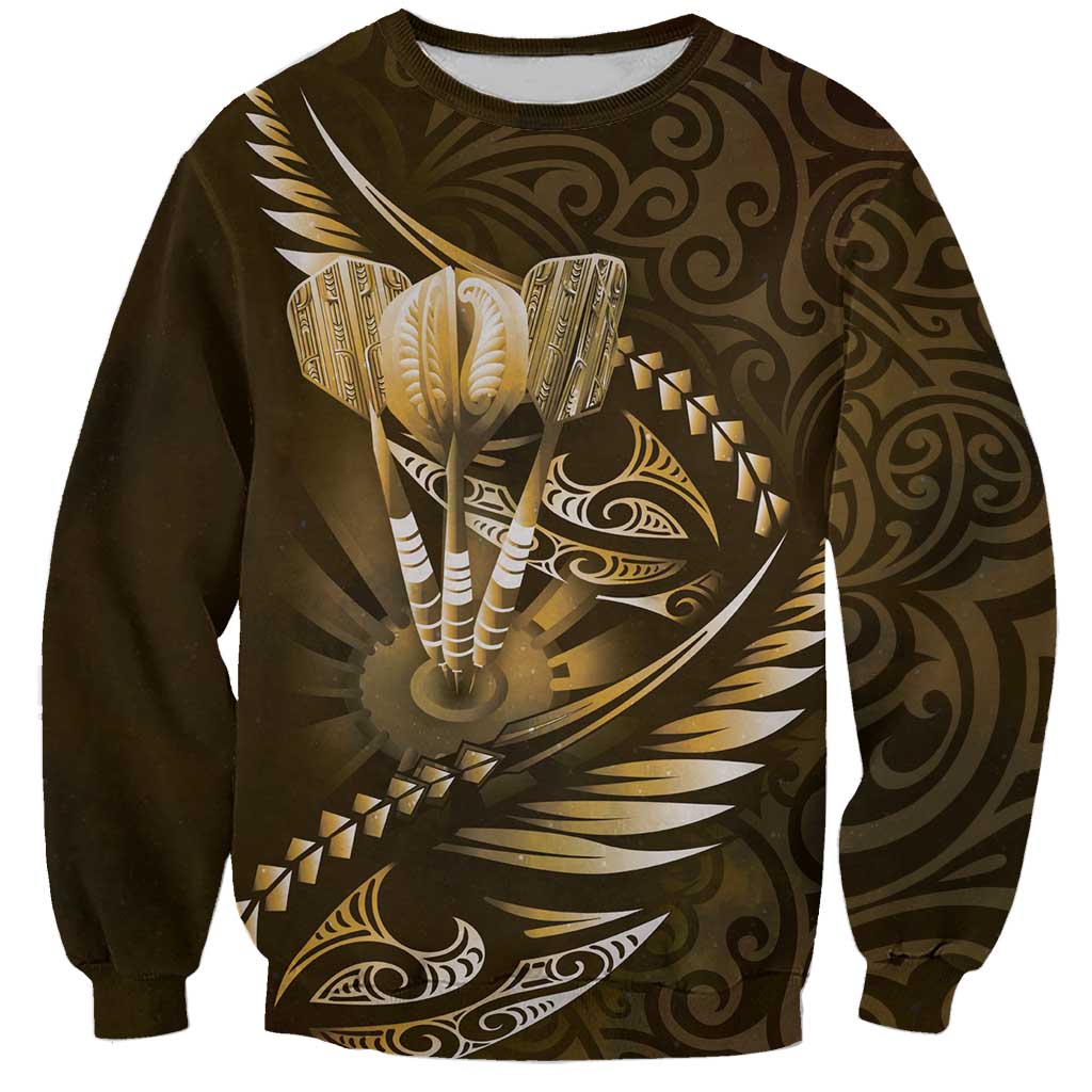 Personalised All Gold New Zealand Darts Sweatshirt Aoteroa Fern Maori Galaxy Style LT14 Unisex Gold - Polynesian Pride