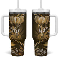 All Gold New Zealand Darts Tumbler With Handle Aoteroa Fern Maori Galaxy Style LT14 One Size: 40 oz Gold - Polynesian Pride