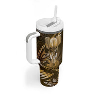 All Gold New Zealand Darts Tumbler With Handle Aoteroa Fern Maori Galaxy Style LT14 - Polynesian Pride