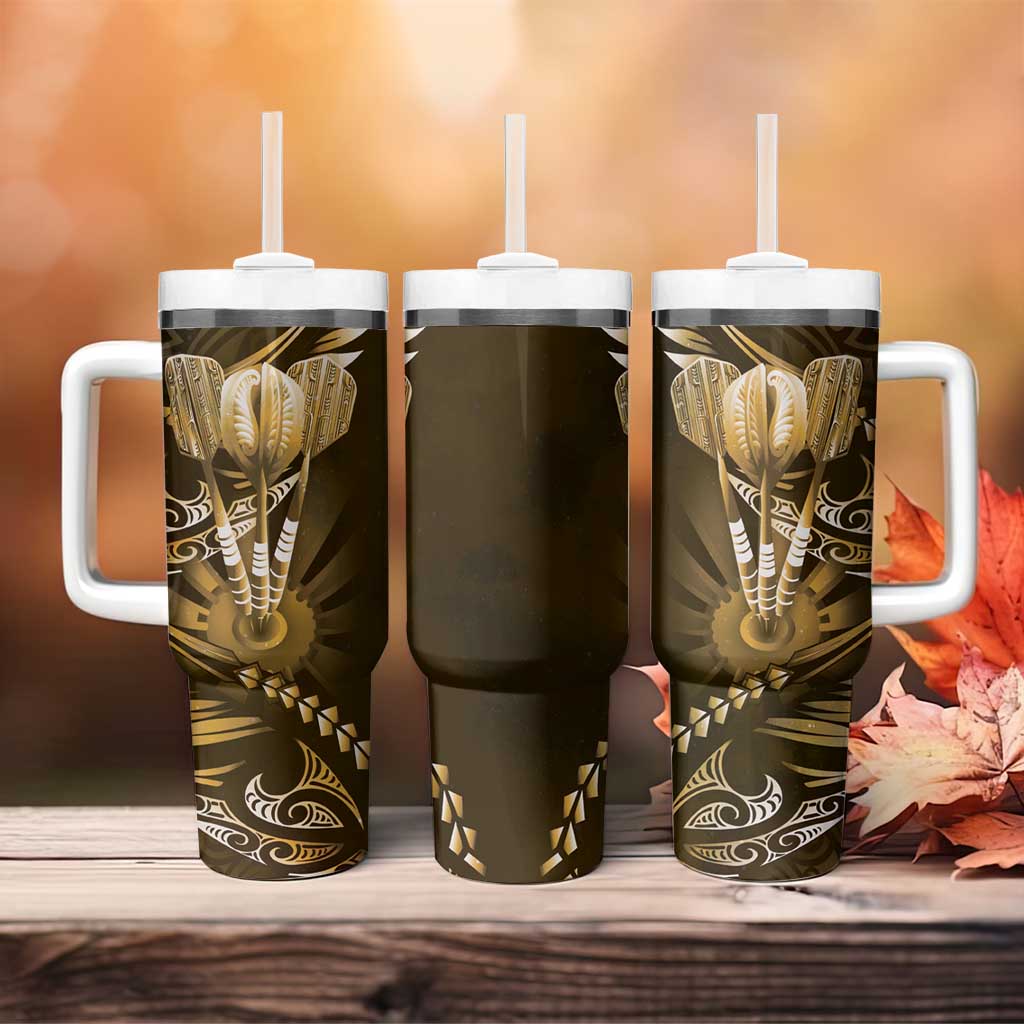 All Gold New Zealand Darts Tumbler With Handle Aoteroa Fern Maori Galaxy Style LT14 - Polynesian Pride