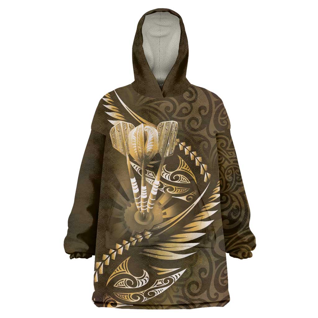 Personalised All Gold New Zealand Darts Wearable Blanket Hoodie Aoteroa Fern Maori Galaxy Style LT14 One Size Gold - Polynesian Pride