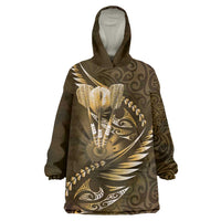 Personalised All Gold New Zealand Darts Wearable Blanket Hoodie Aoteroa Fern Maori Galaxy Style LT14 One Size Gold - Polynesian Pride