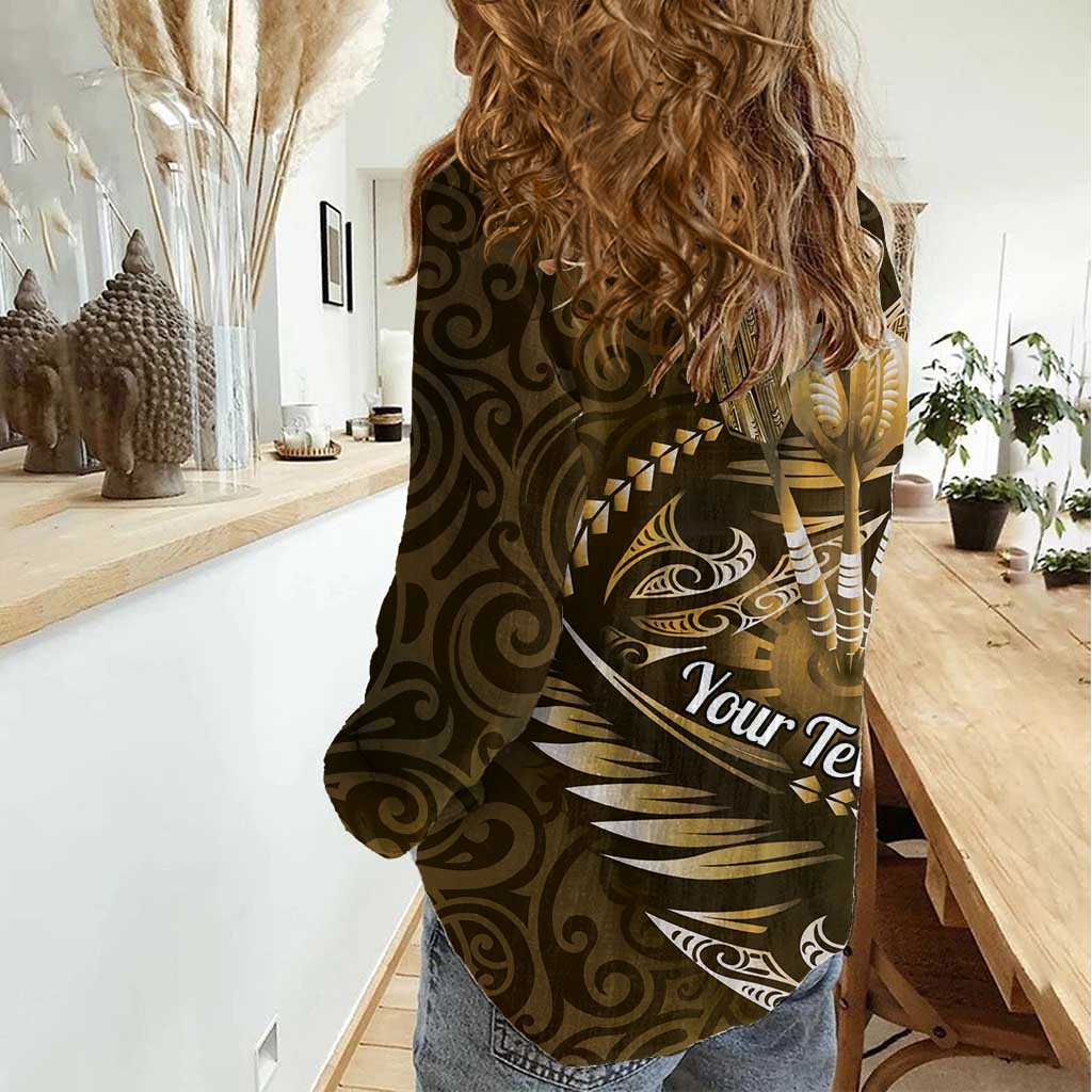 Personalised All Gold New Zealand Darts Women Casual Shirt Aoteroa Fern Maori Galaxy Style