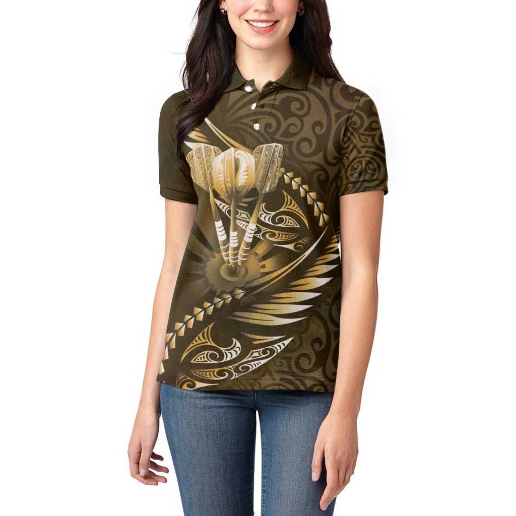 Personalised All Gold New Zealand Darts Women Polo Shirt Aoteroa Fern Maori Galaxy Style LT14 - Polynesian Pride