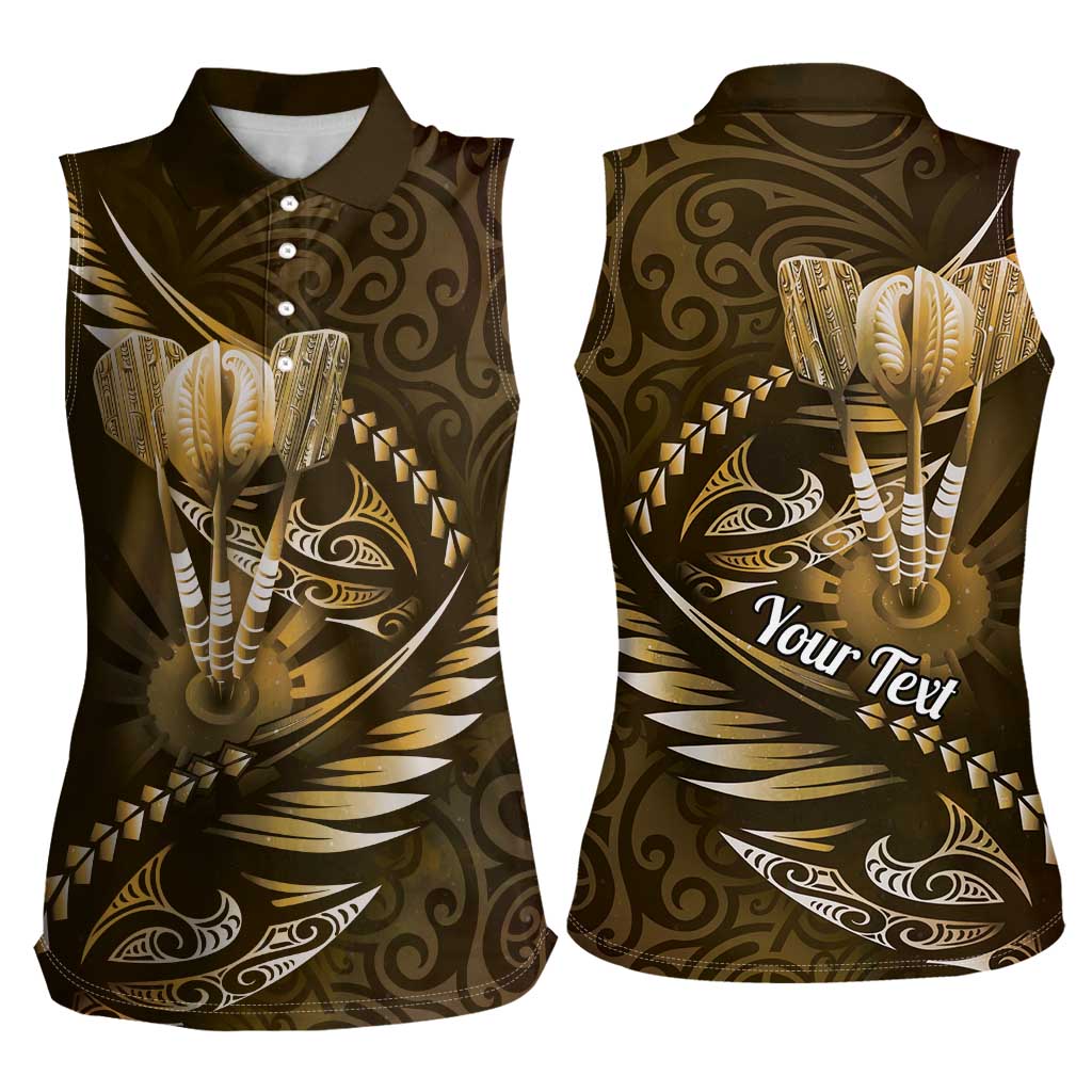 Personalised All Gold New Zealand Darts Women Sleeveless Polo Shirt Aoteroa Fern Maori Galaxy Style LT14 - Polynesian Pride