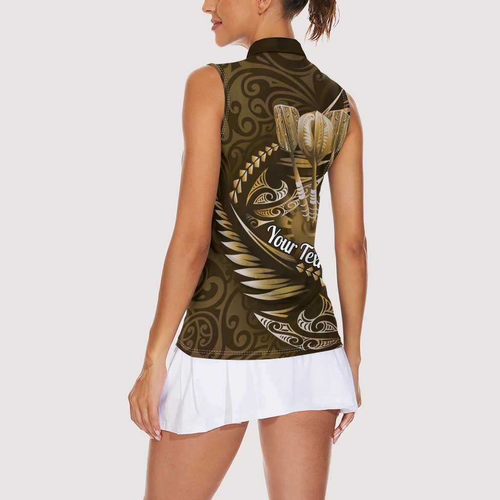 Personalised All Gold New Zealand Darts Women Sleeveless Polo Shirt Aoteroa Fern Maori Galaxy Style LT14 - Polynesian Pride
