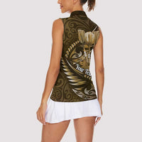 Personalised All Gold New Zealand Darts Women Sleeveless Polo Shirt Aoteroa Fern Maori Galaxy Style LT14 - Polynesian Pride