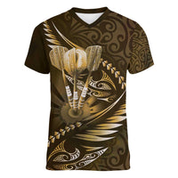 Personalised All Gold New Zealand Darts Women V-Neck T-Shirt Aoteroa Fern Maori Galaxy Style LT14 Female Gold - Polynesian Pride