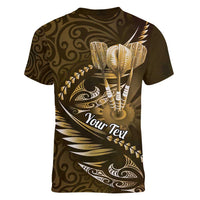 Personalised All Gold New Zealand Darts Women V-Neck T-Shirt Aoteroa Fern Maori Galaxy Style LT14 - Polynesian Pride