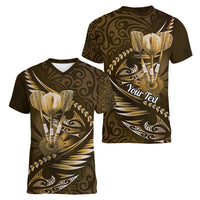 Personalised All Gold New Zealand Darts Women V-Neck T-Shirt Aoteroa Fern Maori Galaxy Style LT14 - Polynesian Pride